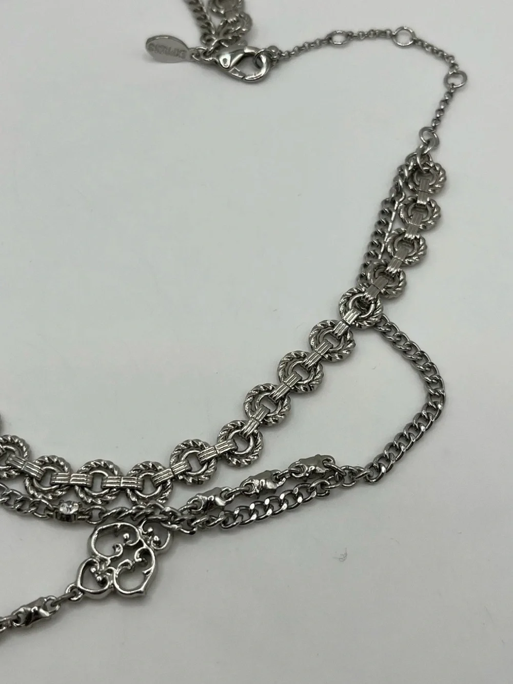 Express Y Drop Rhinestone Layered Statement Silver Tone 16”-20” - Picture 7 of 8